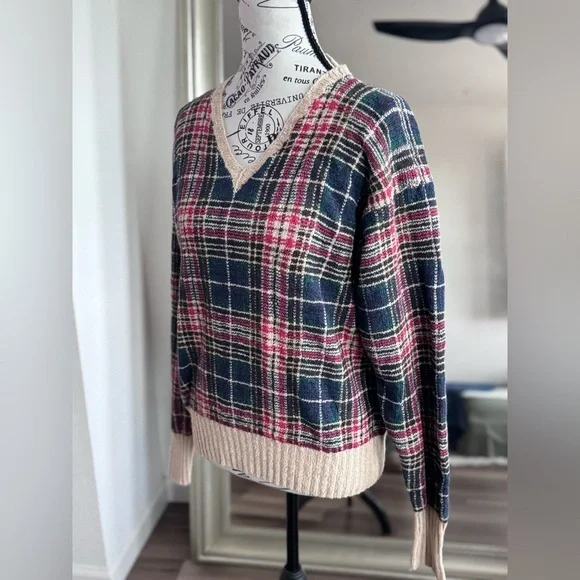 Vintage 90s Polo Ralph Lauren Silk Wool V Neck Sweater Multicolor Size M
